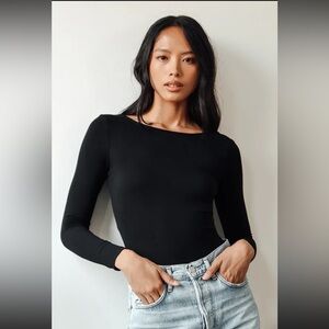 NWT Lulu’s Graciously Yours Black Long Sleeve Scoop Back Bodysuit XL